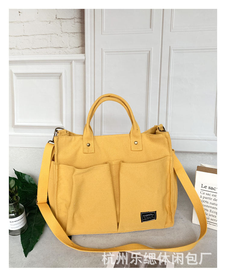 New Japanese canvas bag women's messenger bag women's simple fashion cloth bag student casual canvas handbag