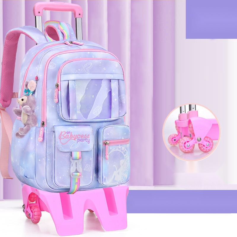 Girls’ Pastel Trolley Backpack with Plush Toy