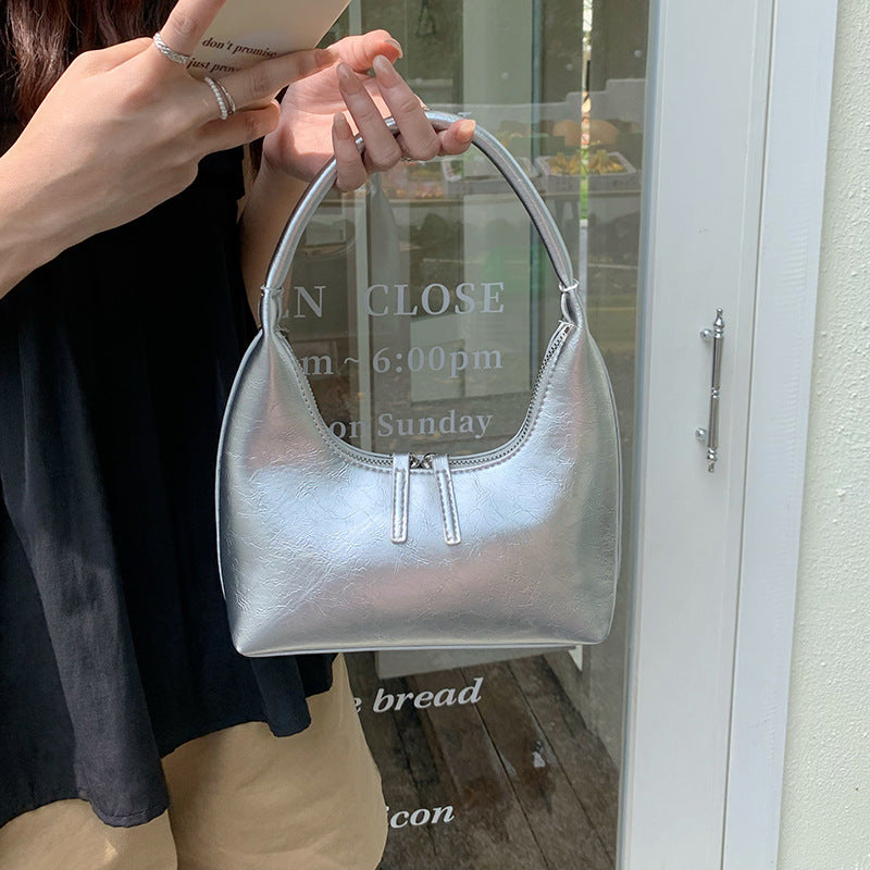 French Silver Textured Armpit Bag