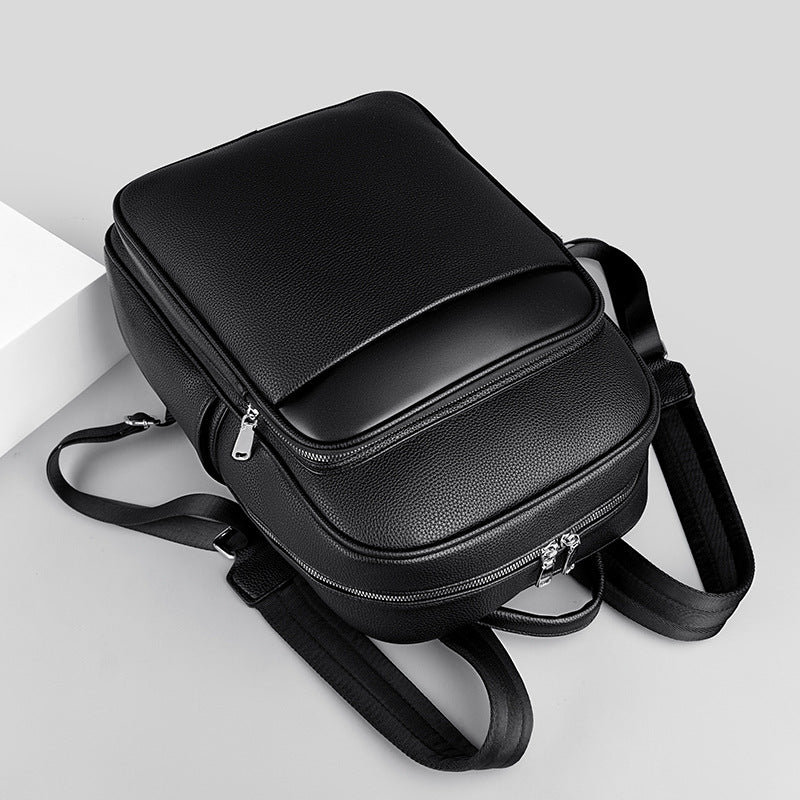 High quality business backpack men's commuting casual fashion men's bag large capacity solid color computer bag leather backpack tide