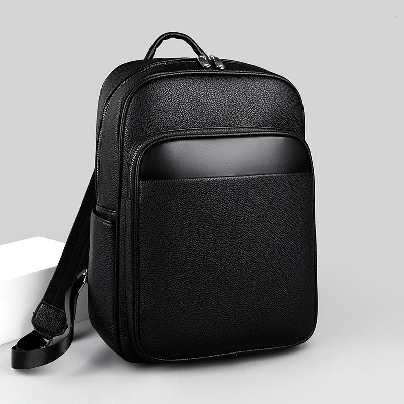High quality business backpack men's commuting casual fashion men's bag large capacity solid color computer bag leather backpack tide