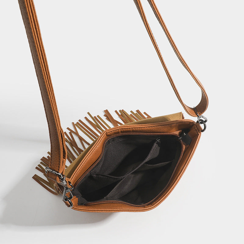 Fringed Matte Shoulder Bag – Retro & Spacious