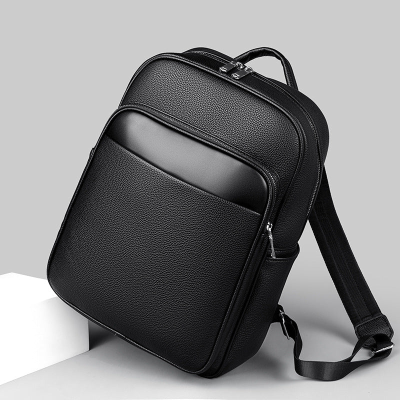 High quality business backpack men's commuting casual fashion men's bag large capacity solid color computer bag leather backpack tide