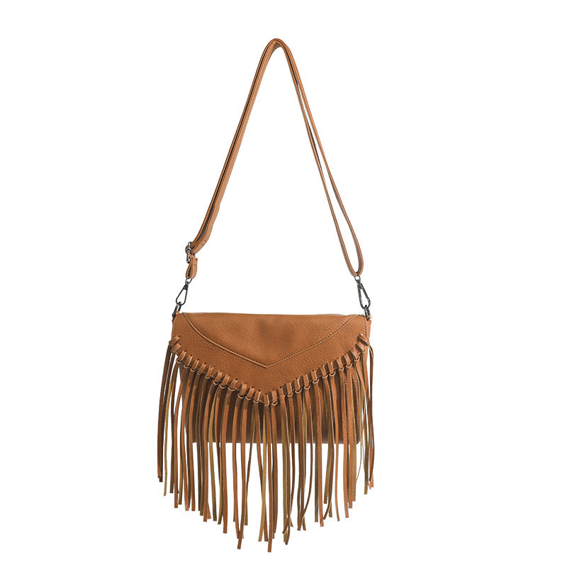 Fringed Matte Shoulder Bag – Retro & Spacious