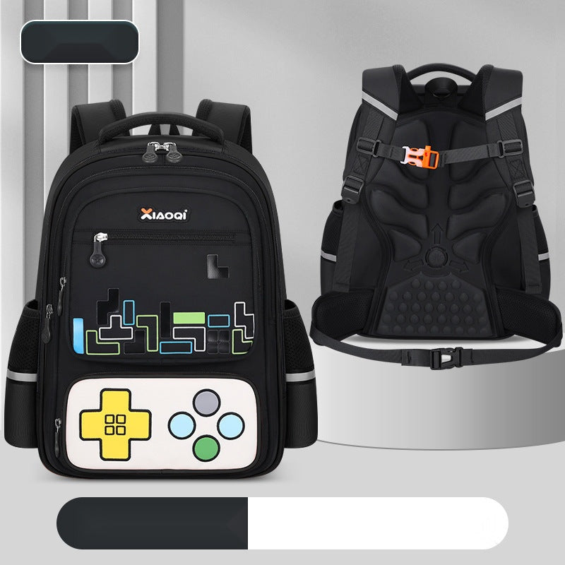 Gaming-Themed Kids Backpack – Tetris & Console Design