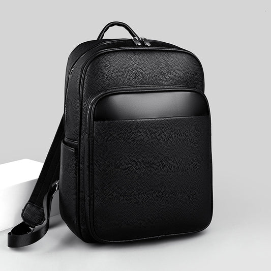 High quality business backpack men's commuting casual fashion men's bag large capacity solid color computer bag leather backpack tide