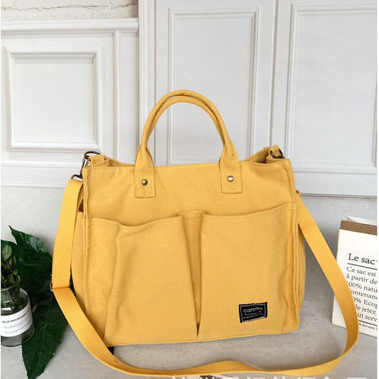 New Japanese canvas bag women's messenger bag women's simple fashion cloth bag student casual canvas handbag